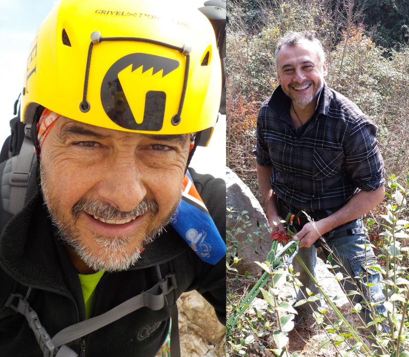 Il dott. Sanacori durante un lavoro in parete con casco